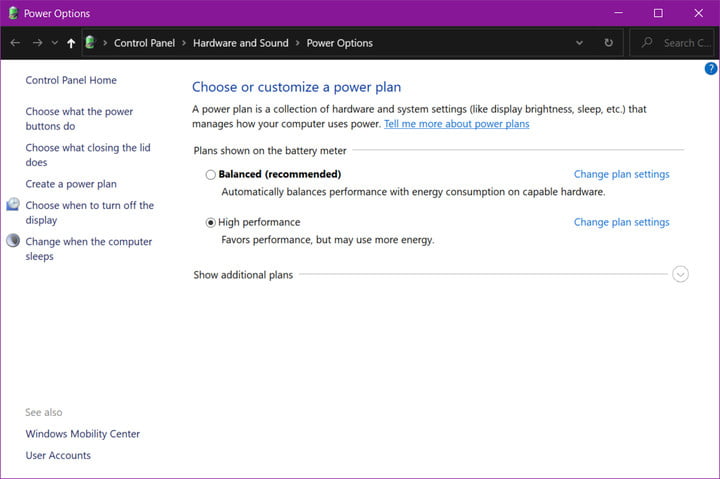 Windows 10 Power Settings