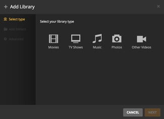 Plex Add Library screen
