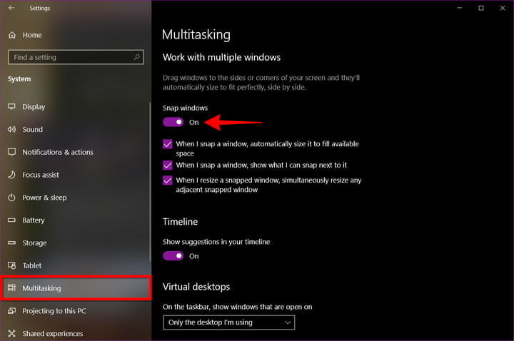 turn off snap assist completely windows 10