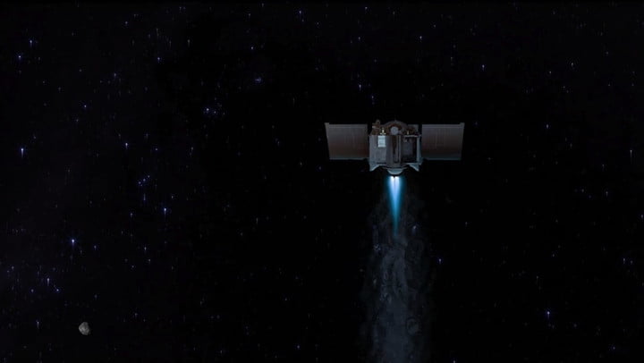In this image, the OSIRIS-REx spacecraft leaves Bennu’s asteroid to begin its two-year voyage back to Earth.