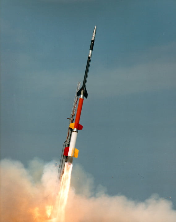 A four-stage Black Brant XII-sounding rocket.