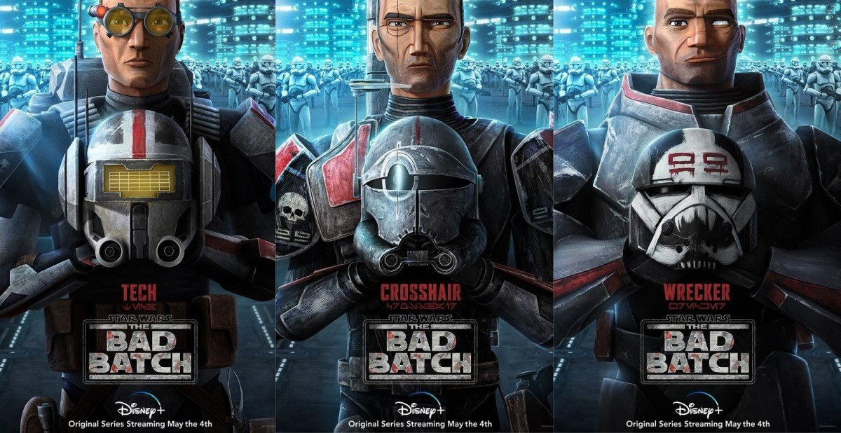 Bad Batch character posters for Tech, Crosshair and Wrecker