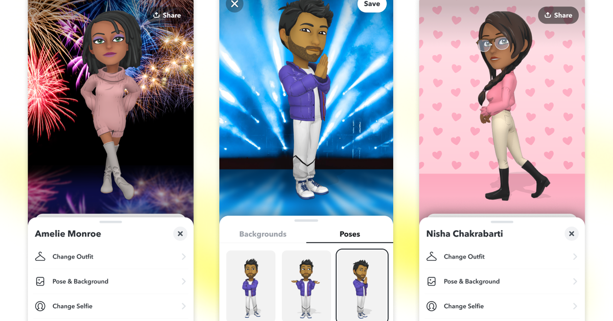Snapchat lets you set Bitmoji on your profile in 3D