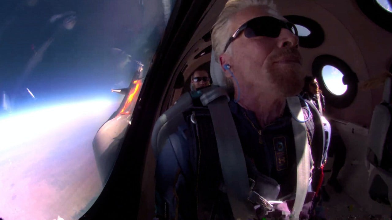 Richard Branson in space during his first Sunday flight.  Image credit: Twitter / Virgin Galactic 