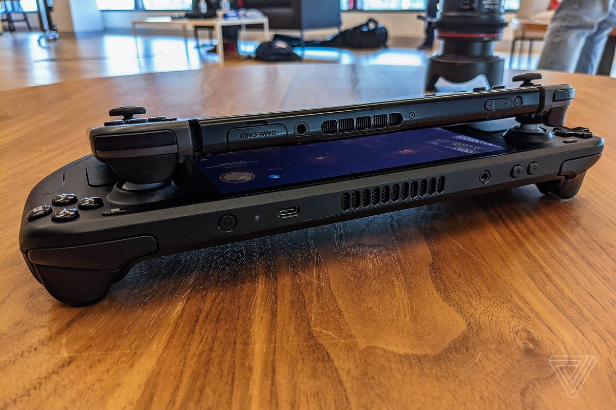 The Nintendo switch on top of the Steam Deck shows a similar design and port range.