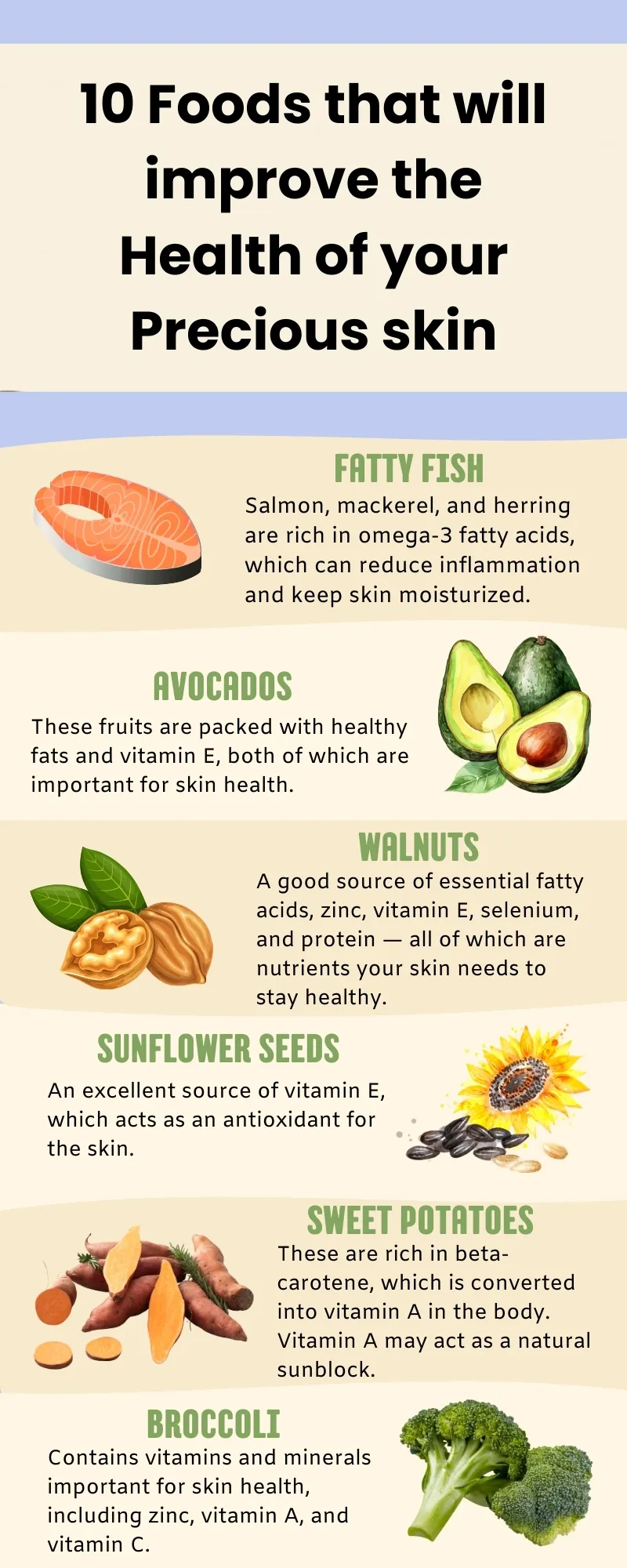 10 Foods that will improve the Health of your Precious skin