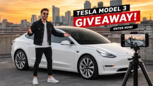 Influencer Tesla Giveaway Scene