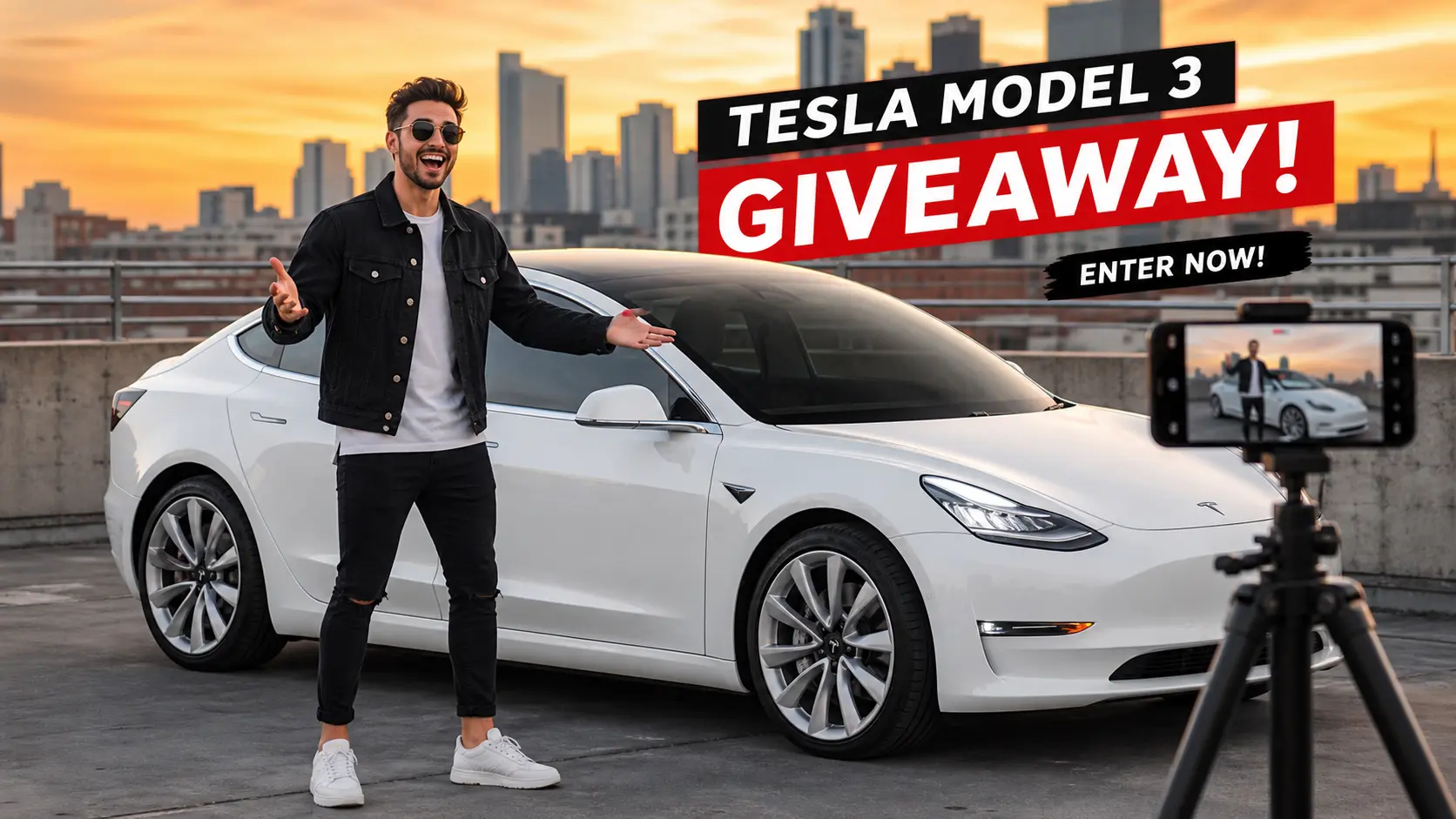 Influencer Tesla Giveaway Scene